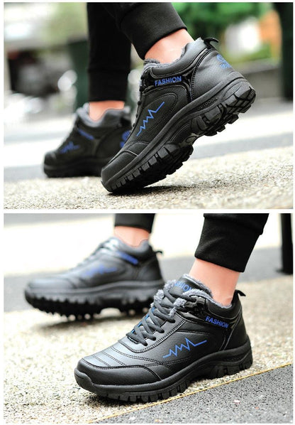 Stevvex winter boots pair, black leather with plush lining, waterproof hiking boots on Tampa Home & Garden Store