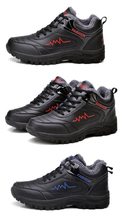 Stevvex winter leather boots with plush lining and outsole, red wave logo; 3 colorways on Tampa Home & Garden Store