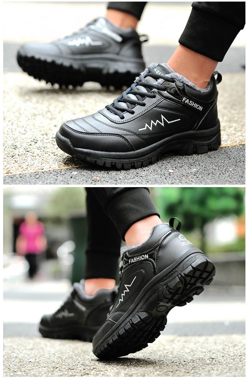 Stevvex black winter boots pair with plush lining, waterproof leather upper, rugged soles on Tampa Home & Garden Store