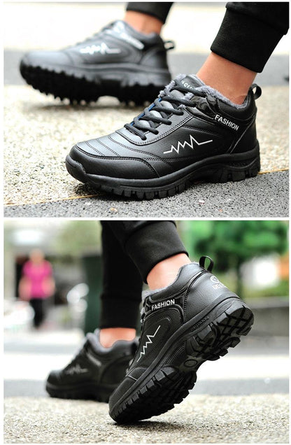 Stevvex black winter boots pair with plush lining, waterproof leather upper, rugged soles on Tampa Home & Garden Store