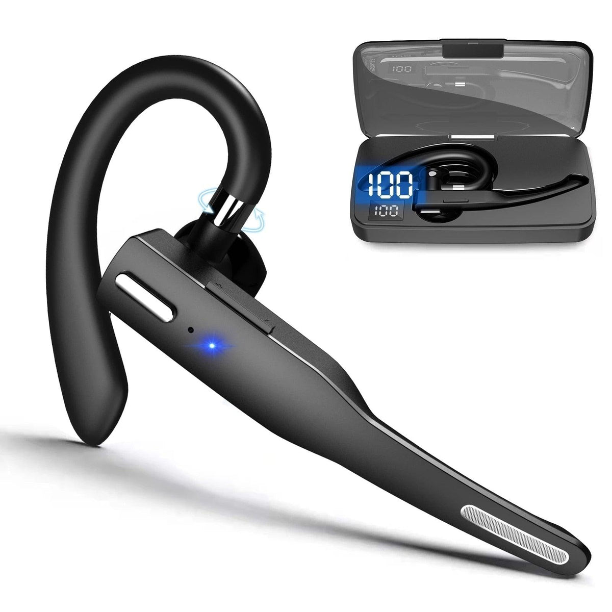 Stevvex wireless Bluetooth headset + charging case with LED display, black neckband style on Tampa Home & Garden Store