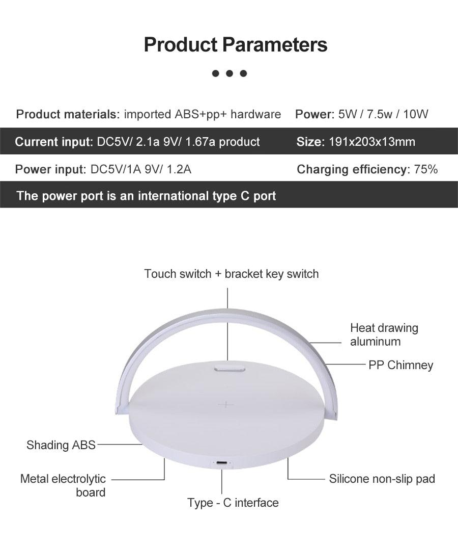 Stevvex Wireless Charger LED Night Light Desk Lamp white aluminum body with touch switch on Tampa Home & Garden Store
