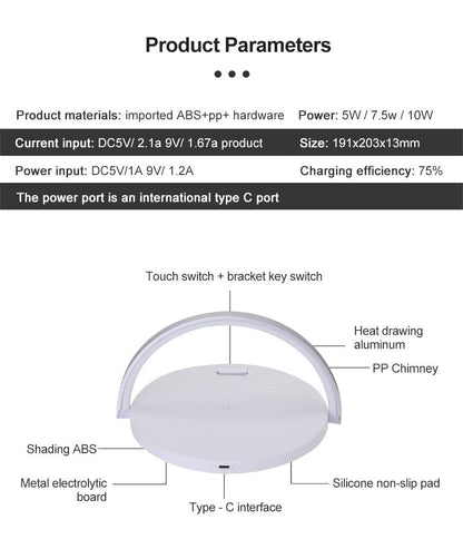 Stevvex Wireless Charger LED Night Light Desk Lamp white aluminum body with touch switch on Tampa Home & Garden Store