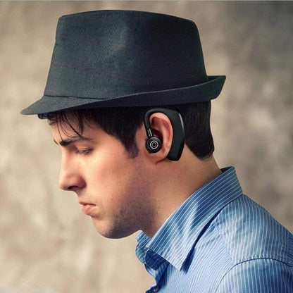 Stevvex wireless open-ear headphones with mic worn by man; black earbud with circular detail on Tampa Home & Garden Store