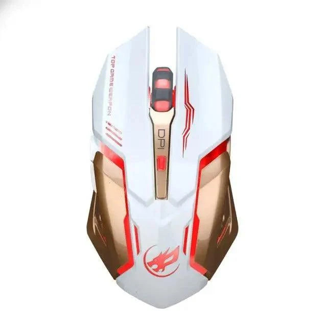 Stevvex wireless gaming mouse white with gold accents backlit USB optical mouse DPI switch on Tampa Home & Garden Store