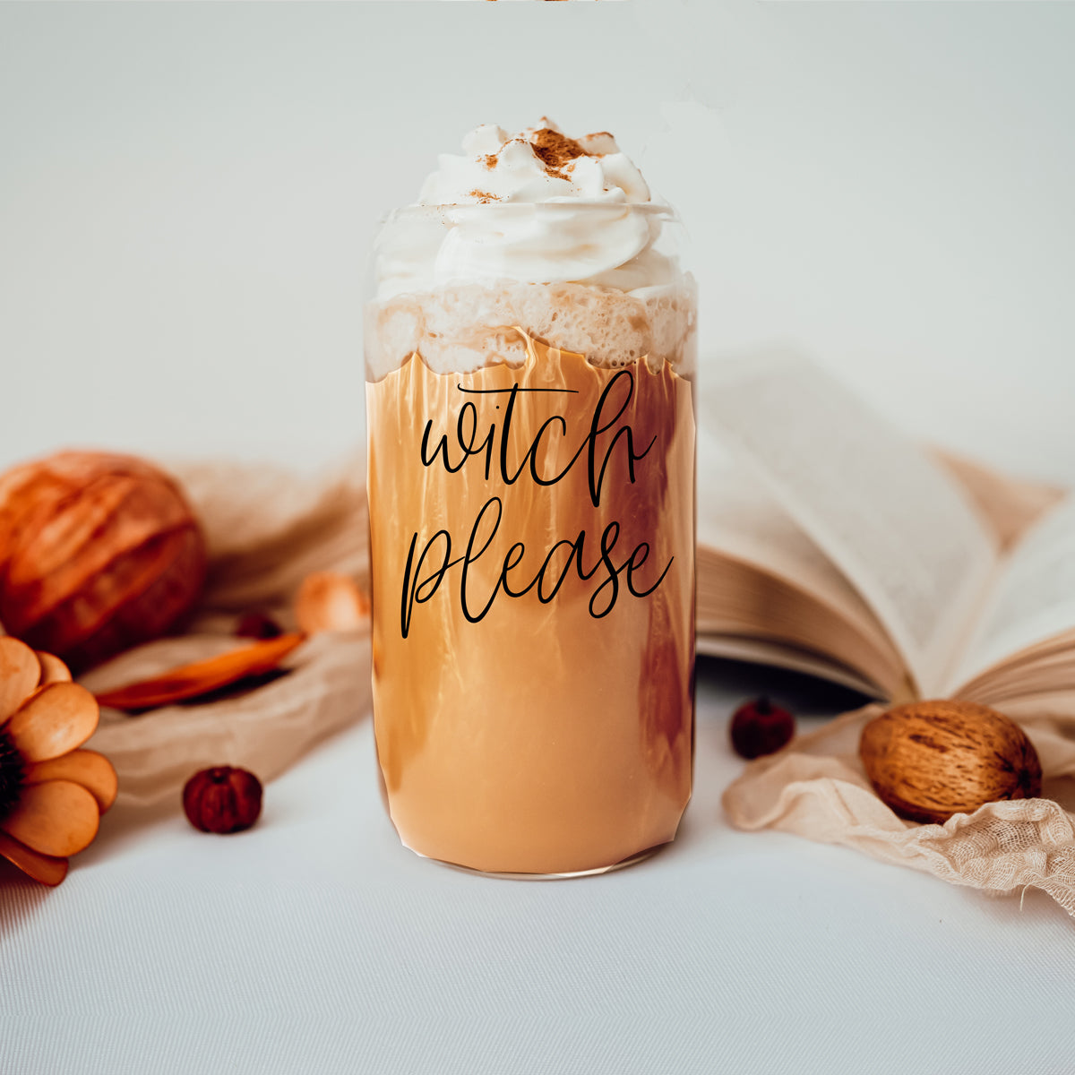 Witch Please 17oz travel mug with copper metallic wrap and whipped cream topping on Tampa Home & Garden Store