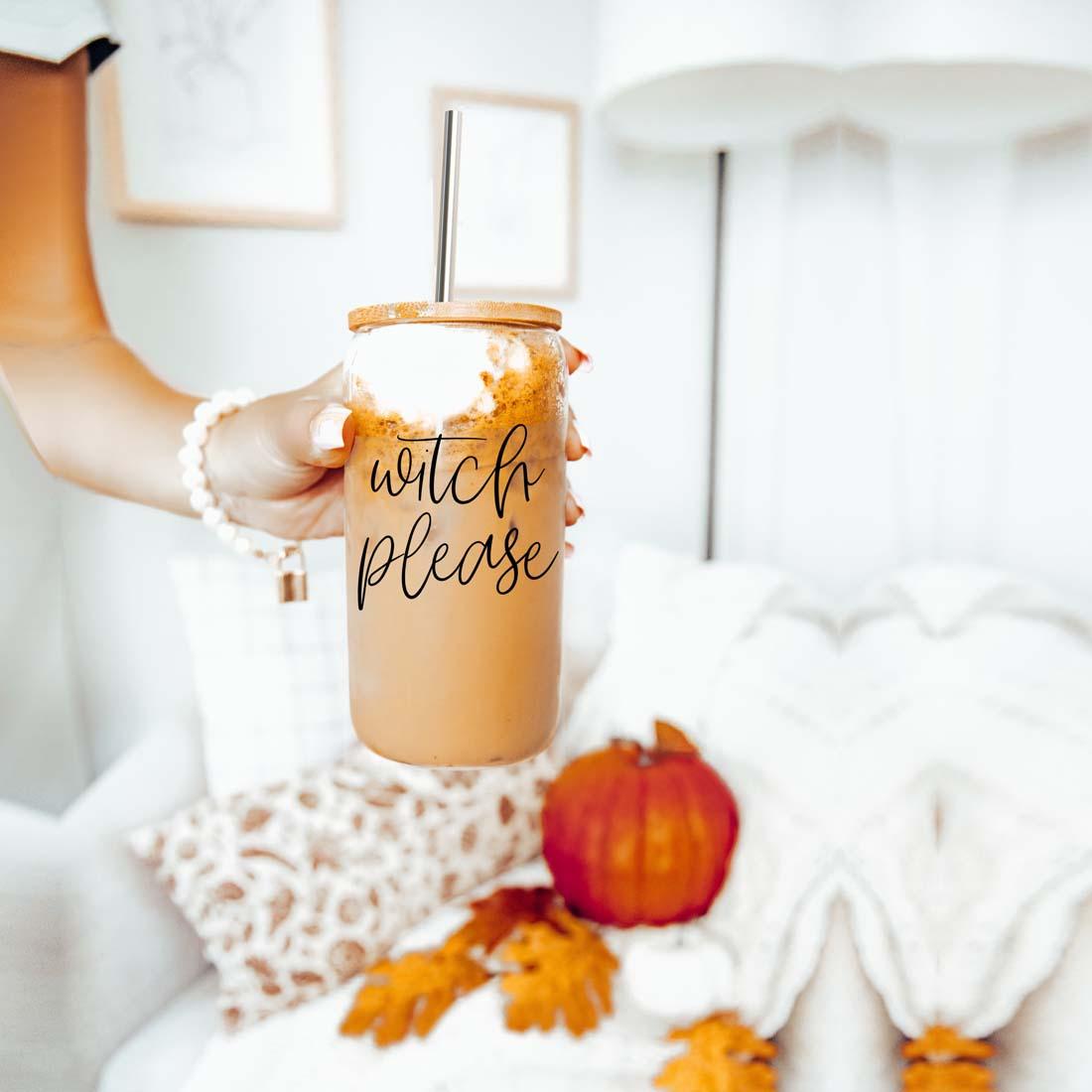Witch Please 17oz travel mug by Gia Roma with wooden lid and metal straw on Tampa Home & Garden Store
