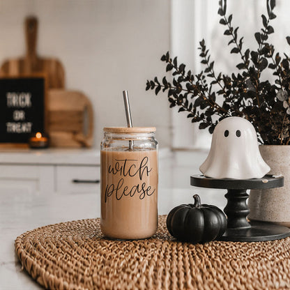 Gia Roma Witch Please 17oz travel mug with wooden lid and metal straw on Tampa Home & Garden Store