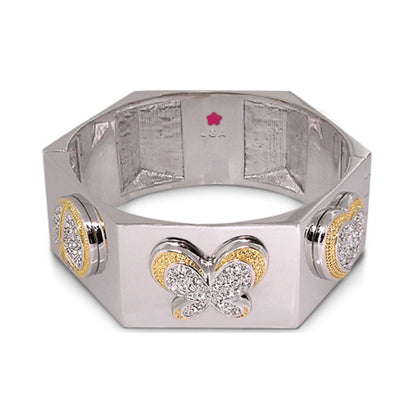 Hexagonal Duo Tone Bangle by Lauren G Adams, hinged lock, silver with gold accents on Tampa Home & Garden Store