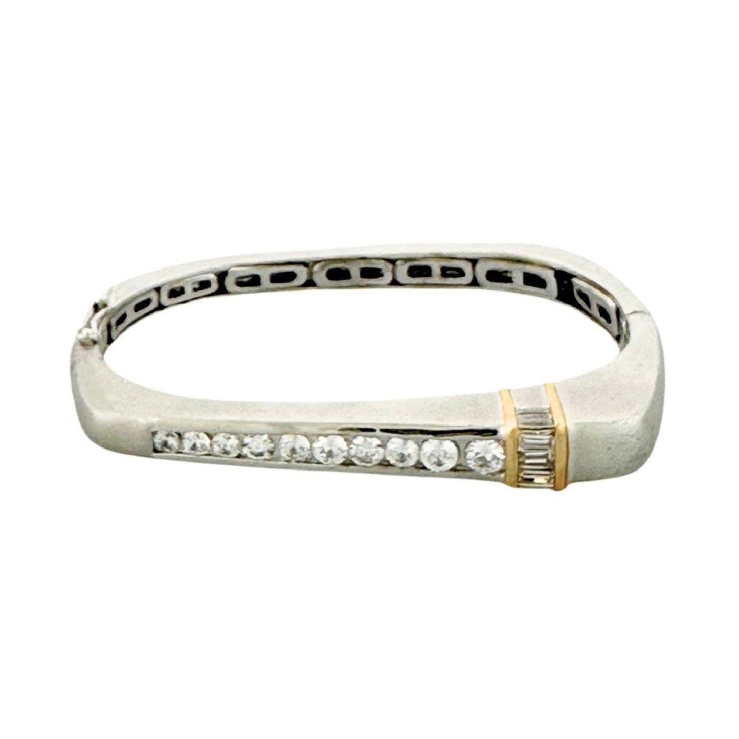 Duo Tone Bangle bracelet by Lauren G Adams, hinged safety lock, two-tone silver and gold on Tampa Home & Garden Store