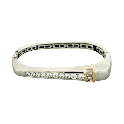 Duo Tone Bangle bracelet by Lauren G Adams, hinged safety lock, two-tone silver and gold on Tampa Home & Garden Store