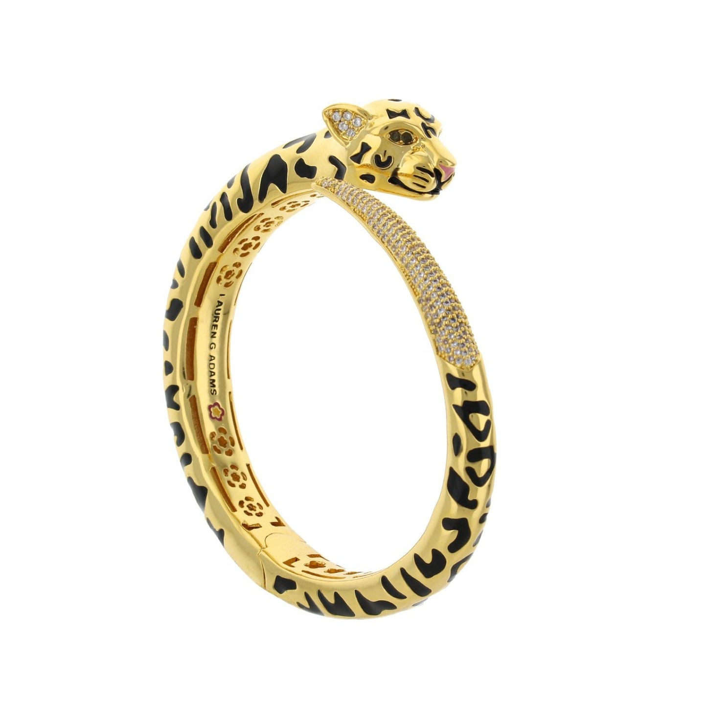 Sweet Leopard Bangle gold-tone hinged bracelet by Lauren G Adams leopard head with black spots on Tampa Home & Garden Store