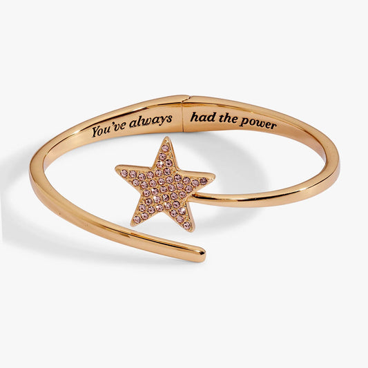 Bracelet: Glinda Wand bypass cuff in rose gold with pink crystal star charm by ALEX AND ANI on Tampa Home & Garden Store