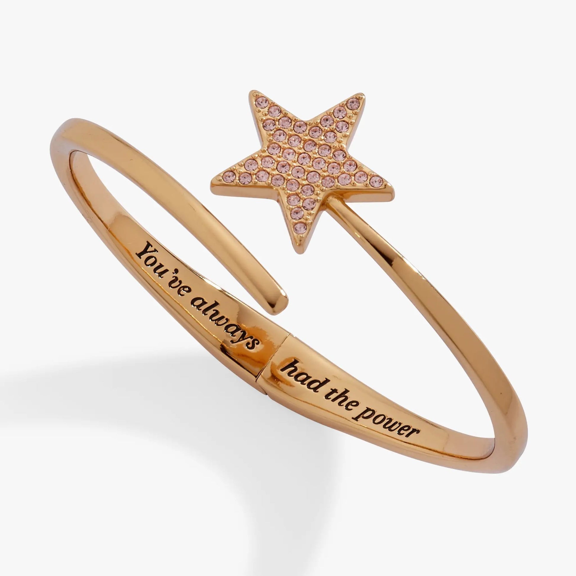 Bracelet Glinda Wand Bypass Cuff by ALEX AND ANI, rose-gold tone star charm with pink crystals on Tampa Home & Garden Store