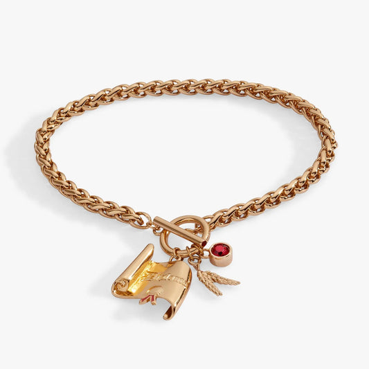 The Wizard of Oz Scarecrow Toggle Bracelet by ALEX AND ANI, rose-gold chain with toggle clasp and red gemstone charm on Tampa Home & Garden Store