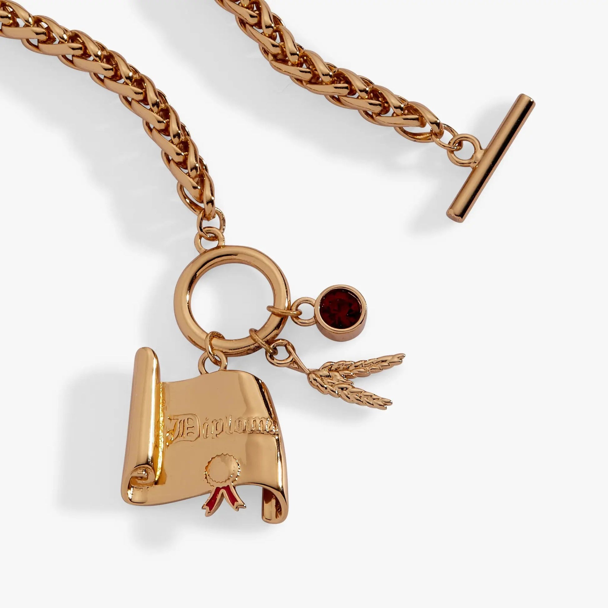Wizard of Oz Scarecrow Toggle Bracelet rose-gold chain with charm and red gem by Alex and Ani on Tampa Home & Garden Store
