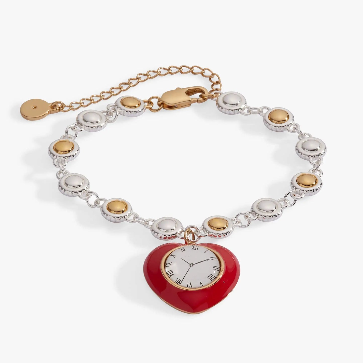 Tin Man Bracelet by ALEX AND ANI with two-tone links and red clock-face pendant on Tampa Home & Garden Store