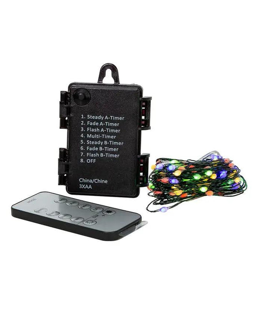 100-Light Battery-Operated Dual Color (Warm White and Multicolored) LED Green Wire Light Set - Tampa Home & Garden Store