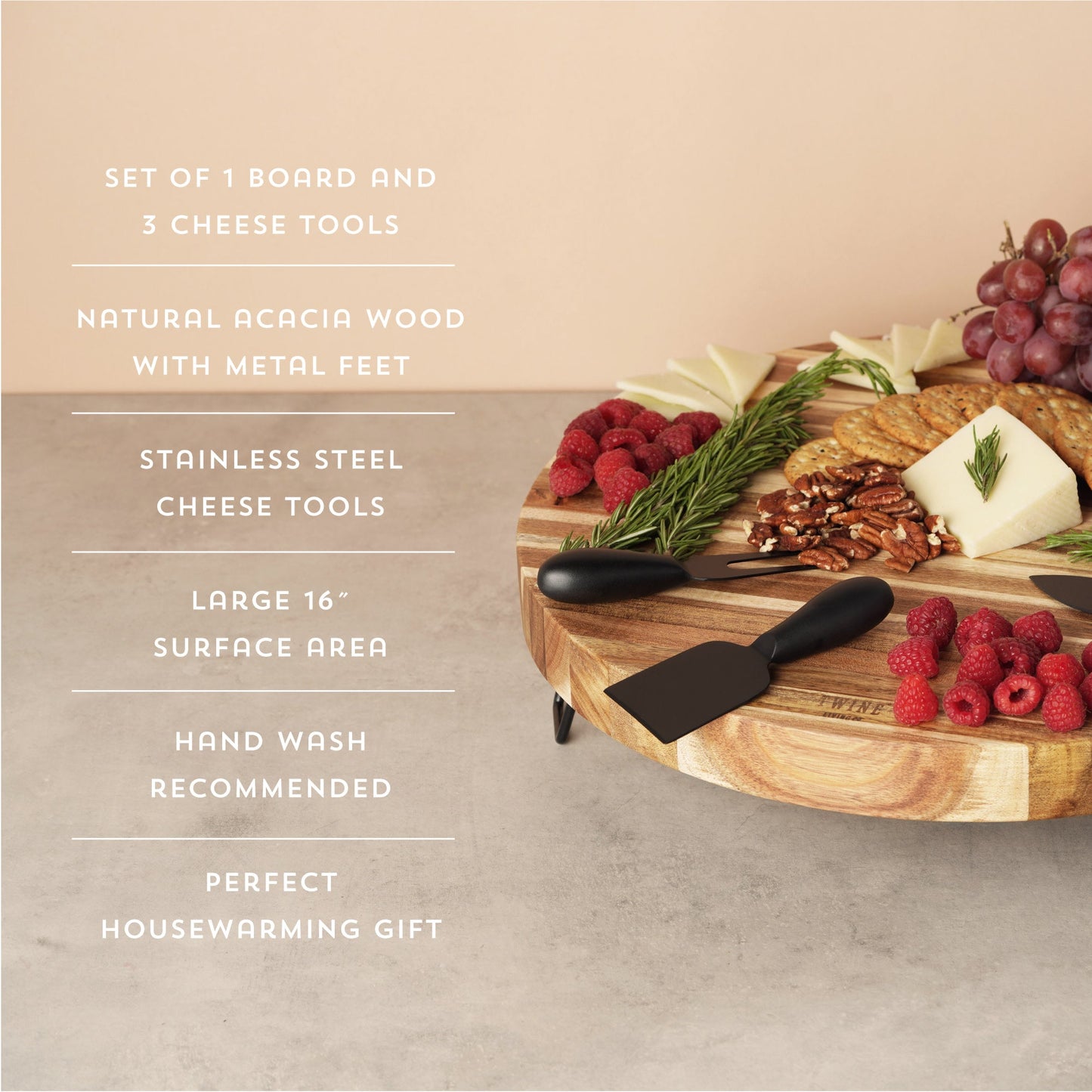 Acacia Wooden Footed Cheese and Knife Set