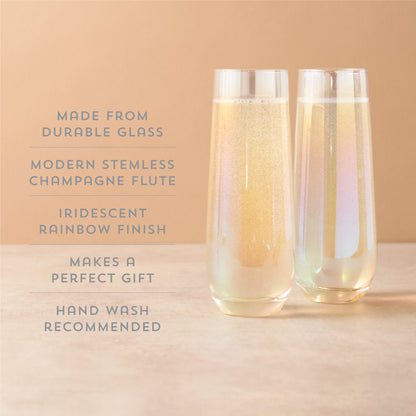 Set of 2 Iridescent Stemless Champagne Flutes
