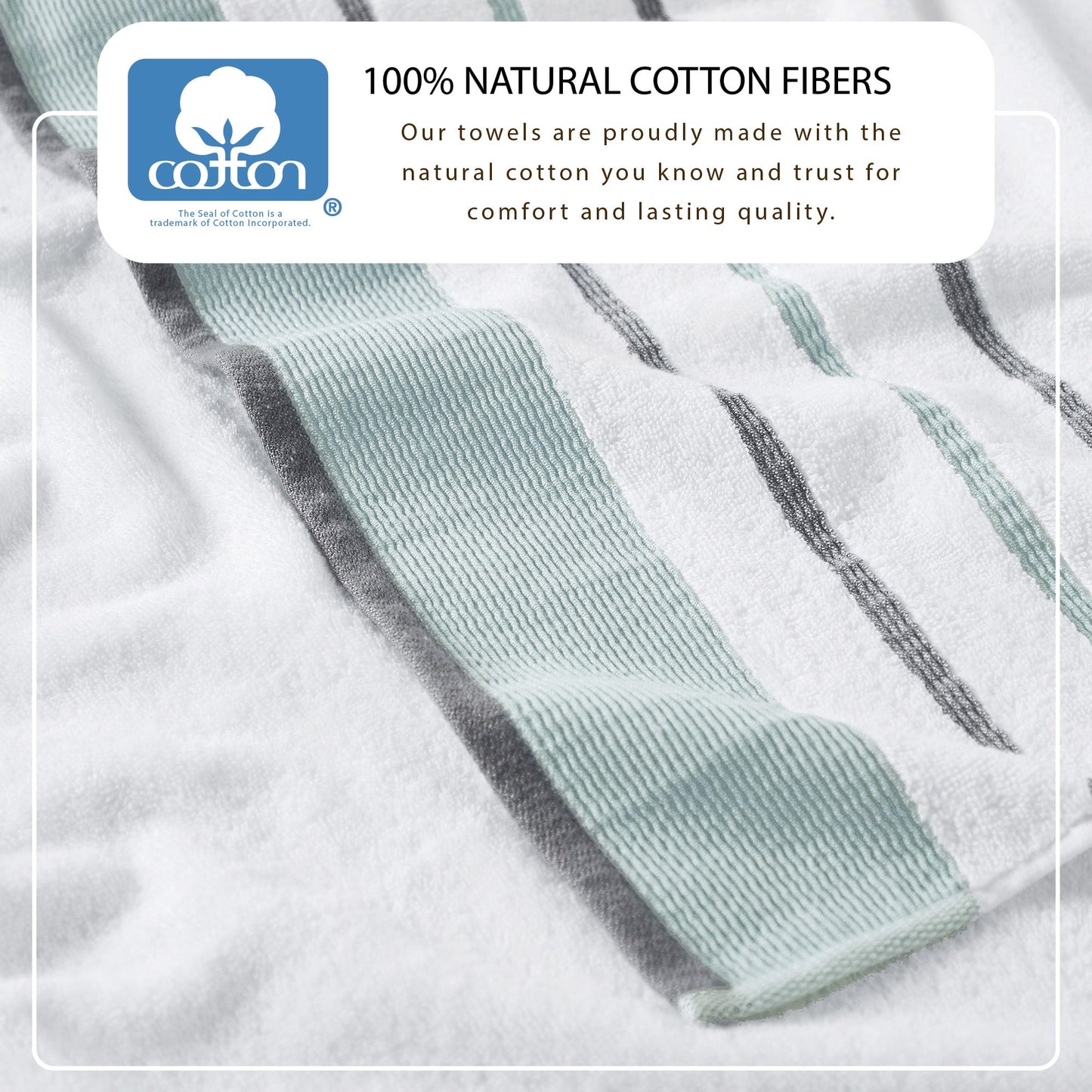 Soft Cotton Bath Towel Set and Stripe Detail
