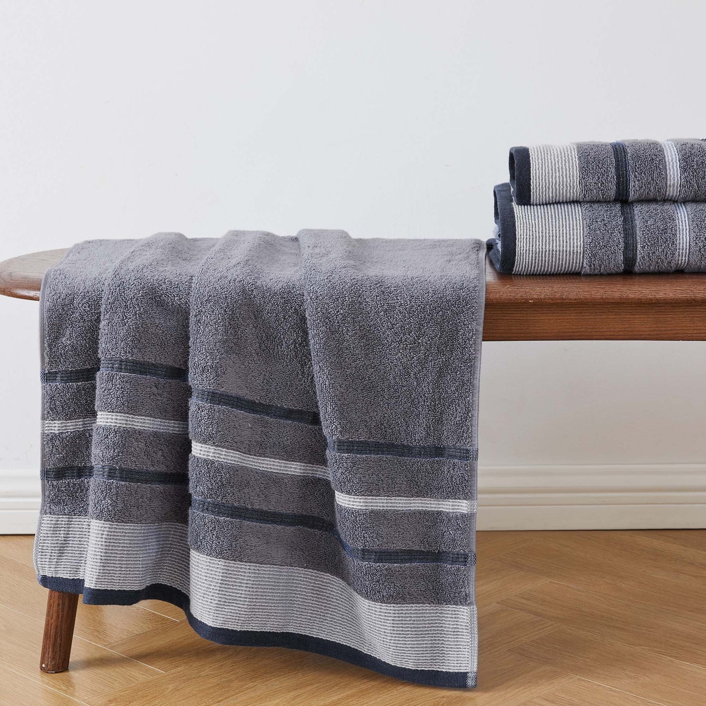 Soft Cotton Bath Towel Set and Stripe Detail