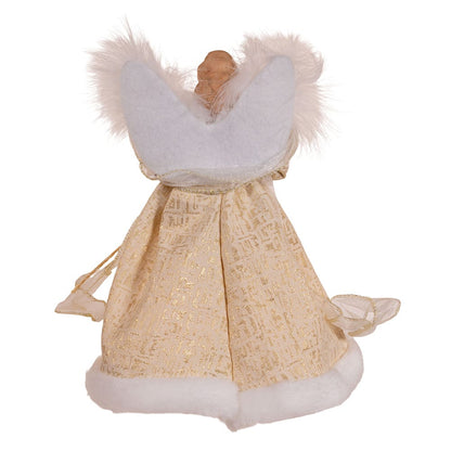 Lighted natural angel treetop figurine beige gown white fur wings on Tampa Home & Garden Store