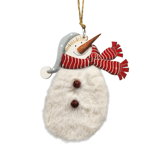 Wood and Fur Snowman Ornament - Grey Snow Hat - Tampa Home & Garden Store