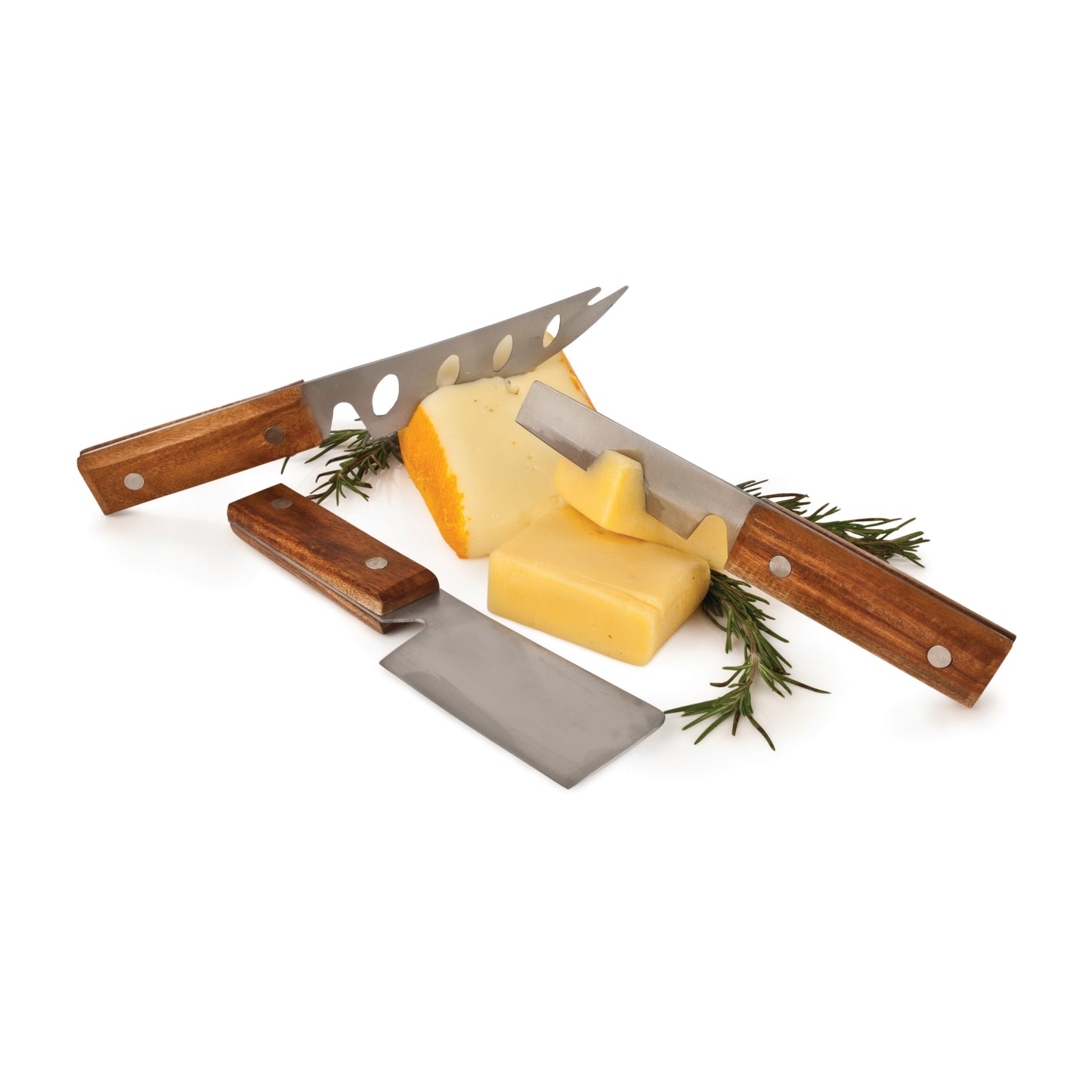 Rustic Acacia Wood Cheese Set with Steel Blades