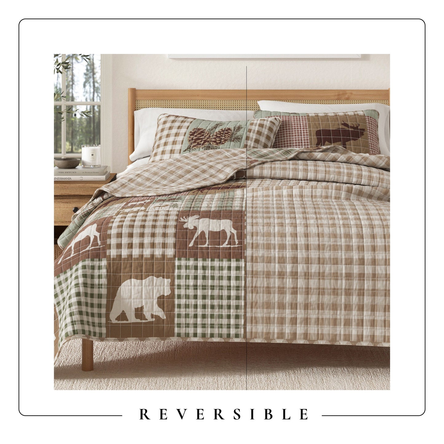 Rustic Woodland and Plaid Quilt Set for Bedroom