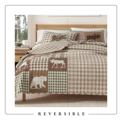 Rustic Woodland and Plaid Quilt Set for Bedroom