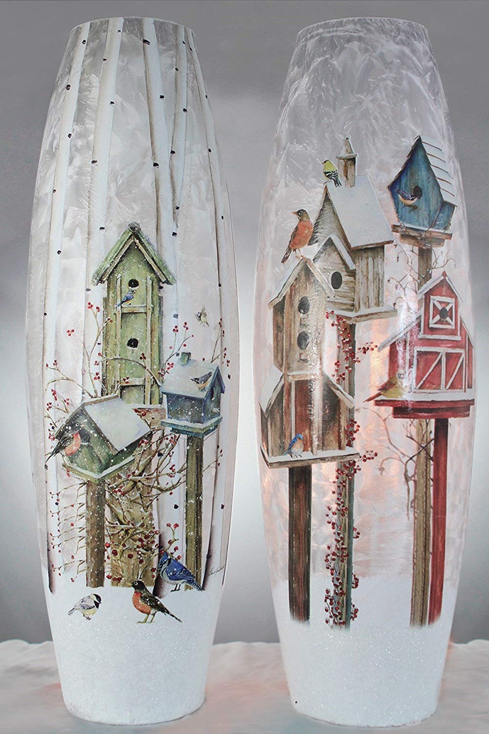 Giant Lighted Jar Birdhouses lamp pair with snowy village art by The Country Christmas Loft on Tampa Home & Garden Store