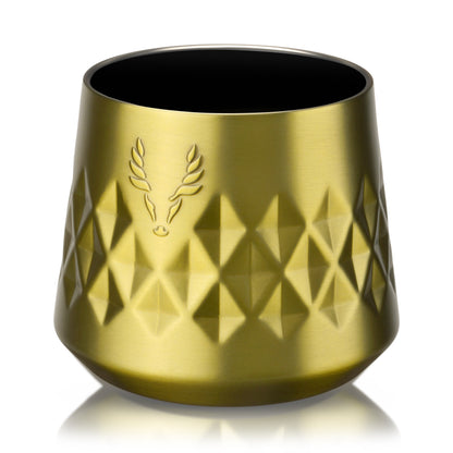 a Paragon Gold and Stainless Whiskey Taster Mug