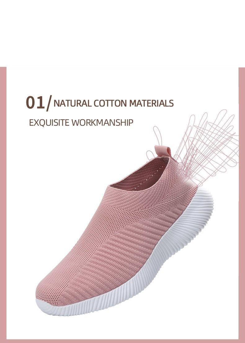 Pink knit womens slip-on sneakers with breathable upper and white ridged sole on Tampa Home & Garden Store