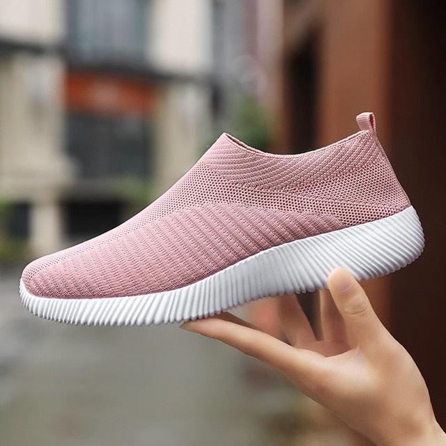Stevvex women's pink knit slip-on sneakers with white sole on Tampa Home & Garden Store