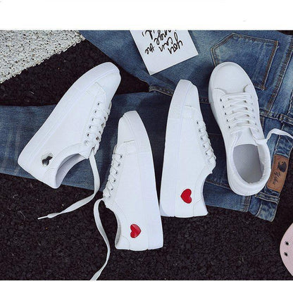 Stevvex white PU leather sneakers with red heart accents, casual platform sneakers, 3 pairs on Tampa Home & Garden Store