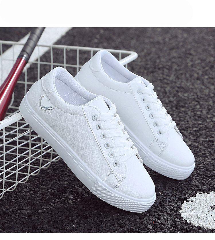 Stevvex women's PU leather sneakers white with heart emblem, casual breathable shoes on Tampa Home & Garden Store