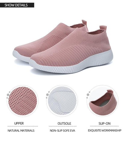 Stevvex women's pink knit slip-on sneakers with white platform sole and breathable upper on Tampa Home & Garden Store