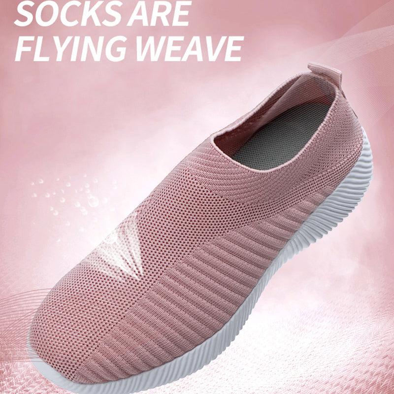 Stevvex women's PU leather sneakers pink breathable knit flats with white platform sole on Tampa Home & Garden Store