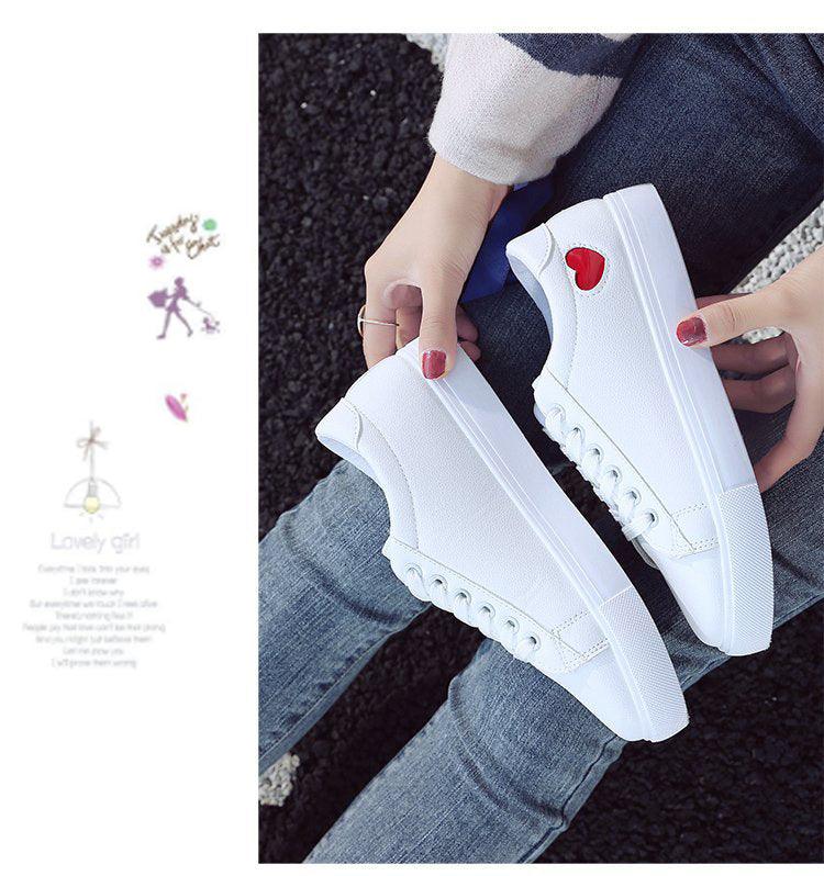 Stevvex women's white PU leather sneakers with heart accent, lace-up platform casual flats for women on Tampa Home & Garden Store