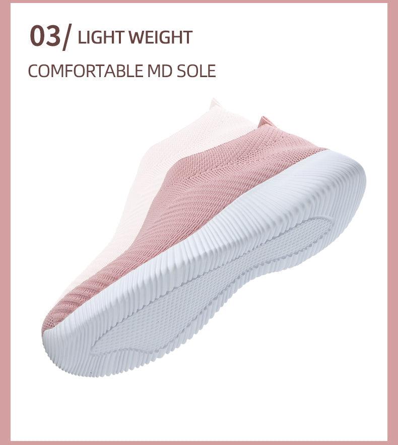 Stevvex women's knit PU leather sneakers pink white breathable casual platform shoes on Tampa Home & Garden Store