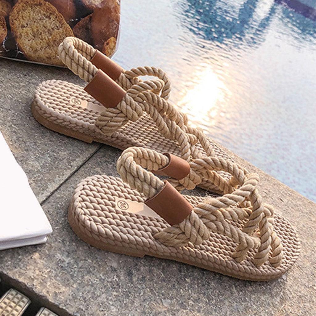 Stevvex braided rope sandals for women with tan straps, arch support and textured footbed on Tampa Home & Garden Store