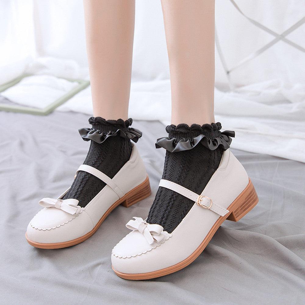 Stevvex crew socks black textured nylon lace socks with ruffled top on Tampa Home & Garden Store