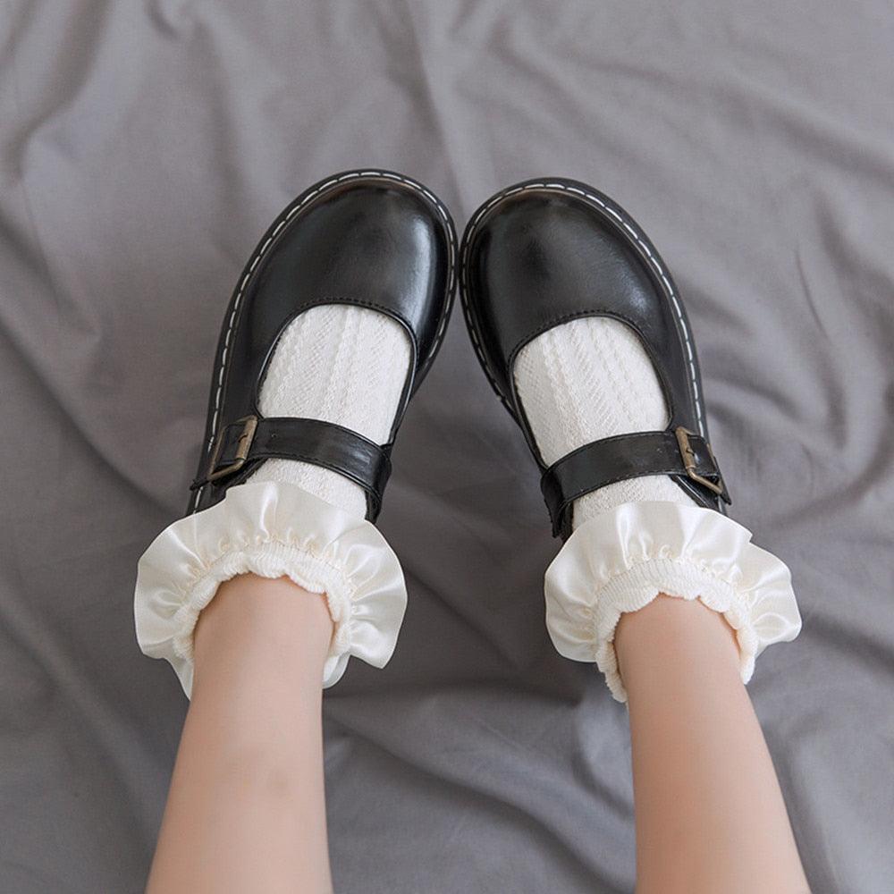 Stevvex crew socks white knit ankle socks with ruffled cuffs on Tampa Home & Garden Store