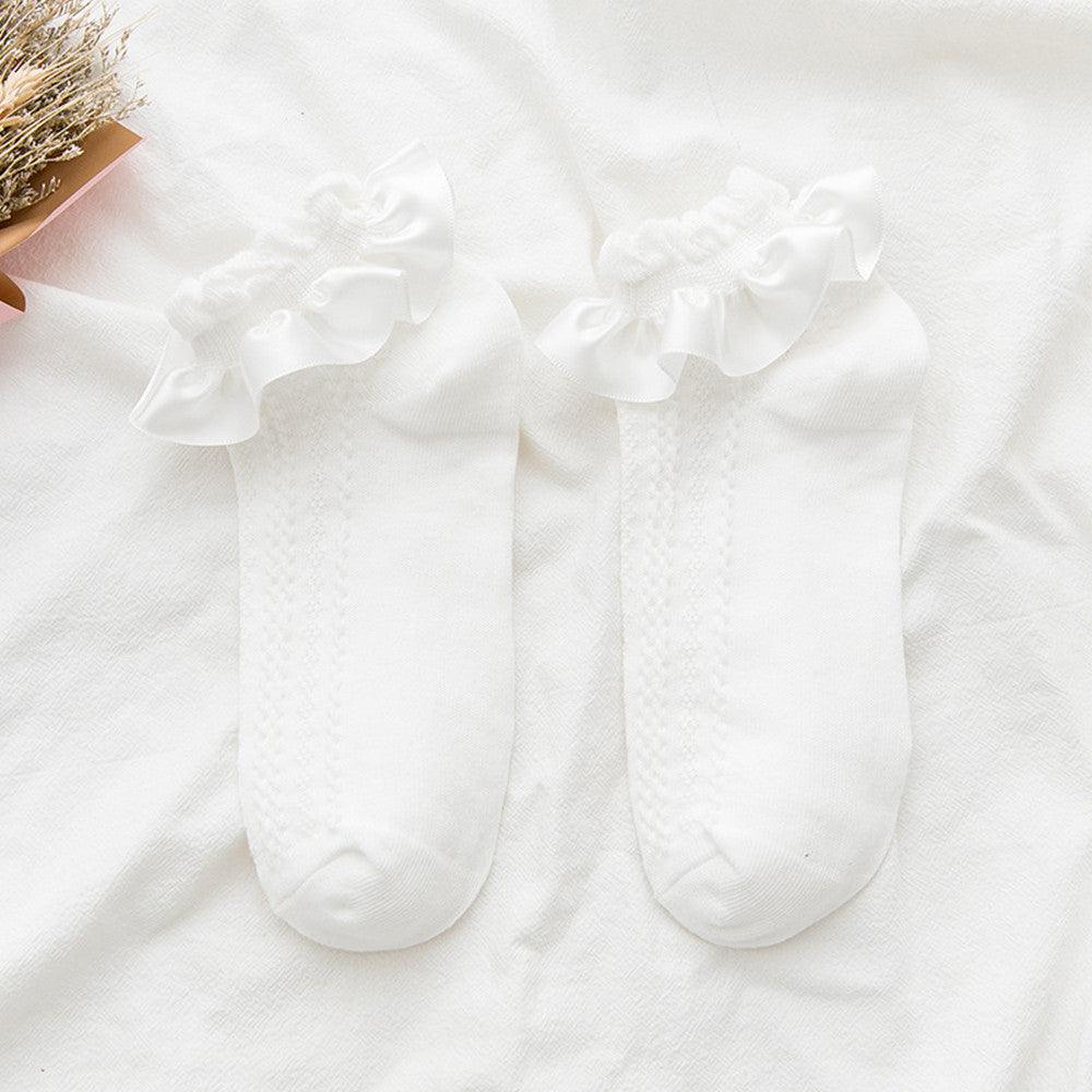 Stevvex white ruffle crew socks pair with nylon lace trim on Tampa Home & Garden Store