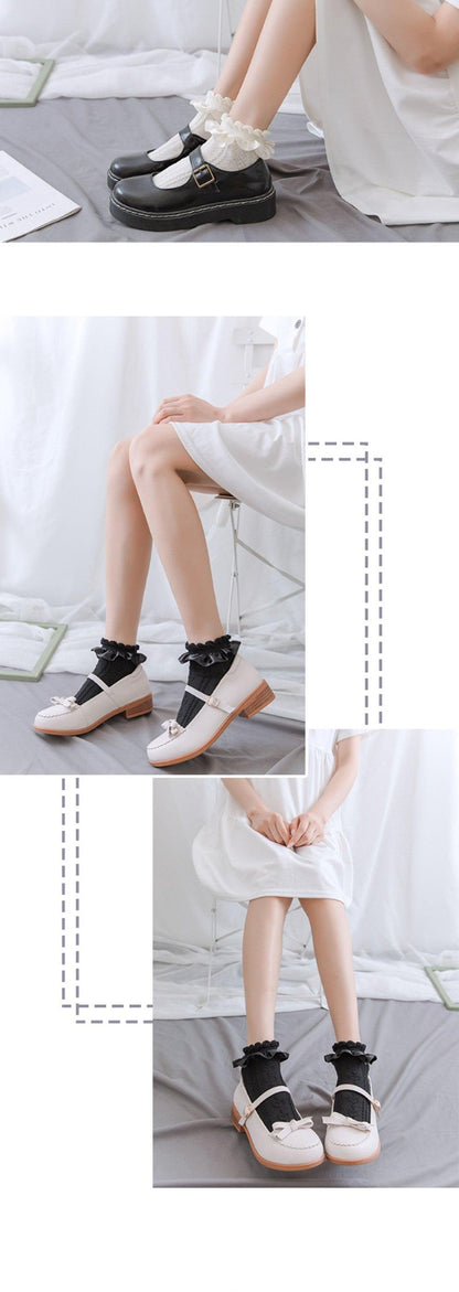 Stevvex Woman Summer Ruffle Socks white nylon lace ankle socks and black frill crew socks on Tampa Home & Garden Store