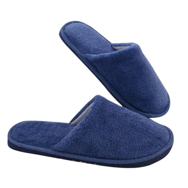 Blue plush fur-lined slipper clogs, waterproof indoor footwear, Stevvex ST85SH2411DBJ pair on Tampa Home & Garden Store