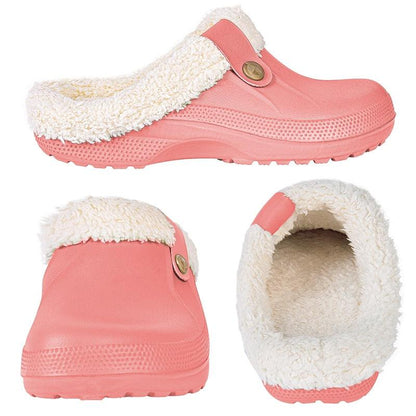 Stevvex women's pink plush waterproof slippers with faux fur lining indoor clogs on Tampa Home & Garden Store