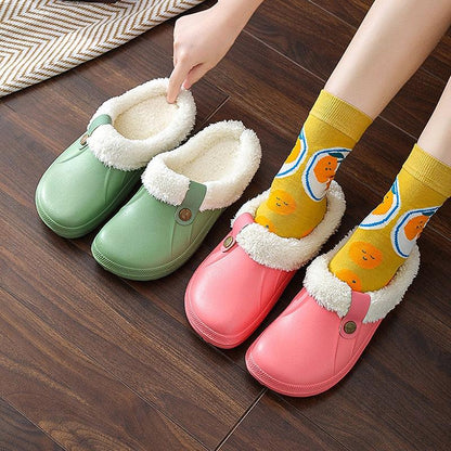 Stevvex fur-lined waterproof slippers set of two pink and green pairs with plush lining on Tampa Home & Garden Store