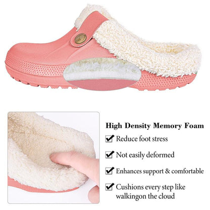 Stevvex pink fur-lined waterproof warm slippers clogs for home memory foam cushion on Tampa Home & Garden Store